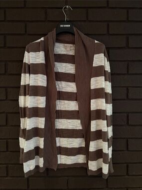Women’s Brown & Cream Striped Open Cardigan Sweater